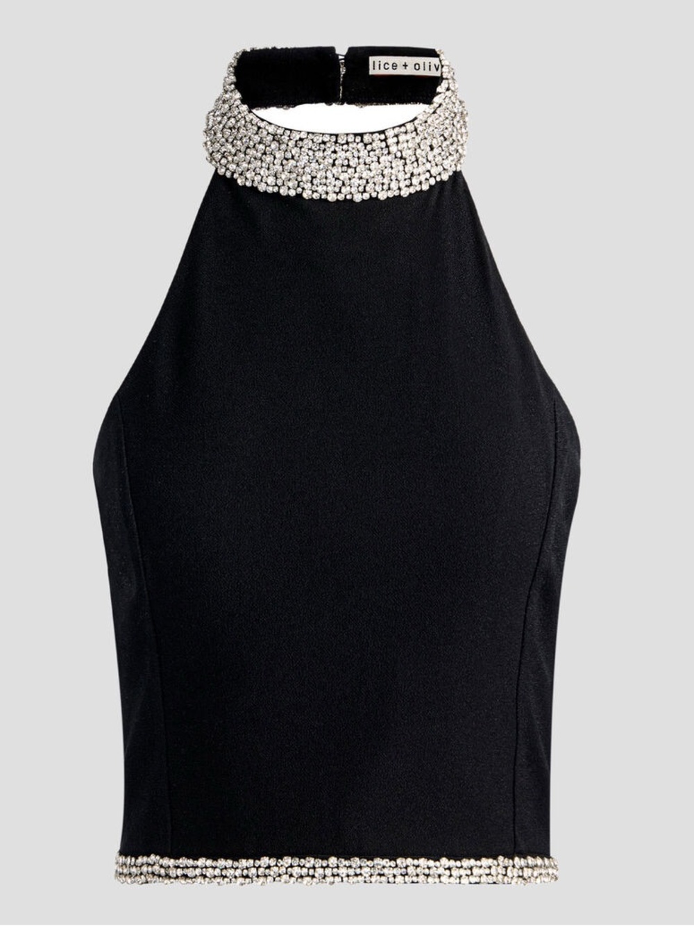 Alice + Olivia Black Crystal Rhinestone Halter Crop Top Party NWT Size 6
